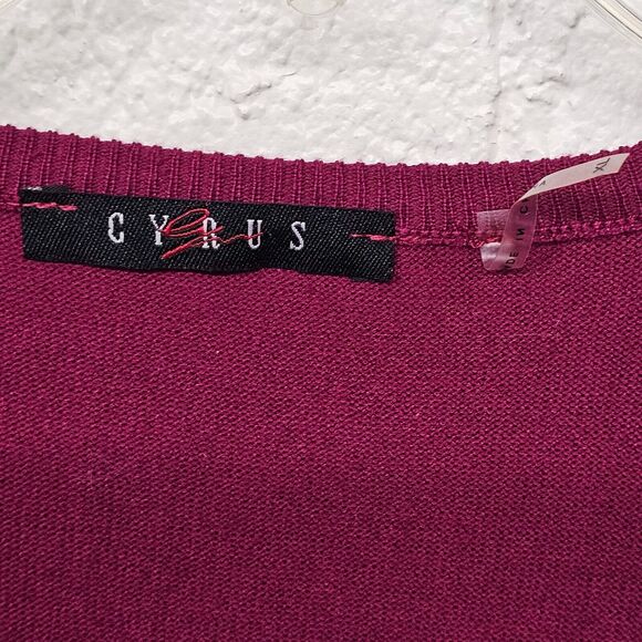 Cyrus Womens Sweater Size XL Pink Raspberry Beaded Neckline Dressy Office Party - Picture 8 of 9